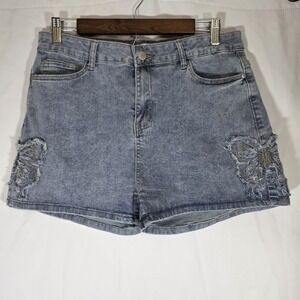 Butterfly Distressed Denim Shorts Womens 32 Mid Rise Festival Y2K Grunge